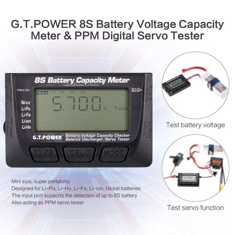 8S Battery Voltage Capacity Checker- Balance / Discharger- Servo Tester